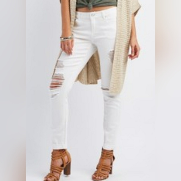 White Distressed Skinny Jeans 10 - Picture 3 of 4